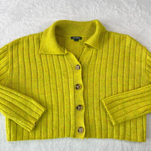 Wild Fable Chartreuse Cropped Knit Cardigan Size Small - Picture 3 of 7
